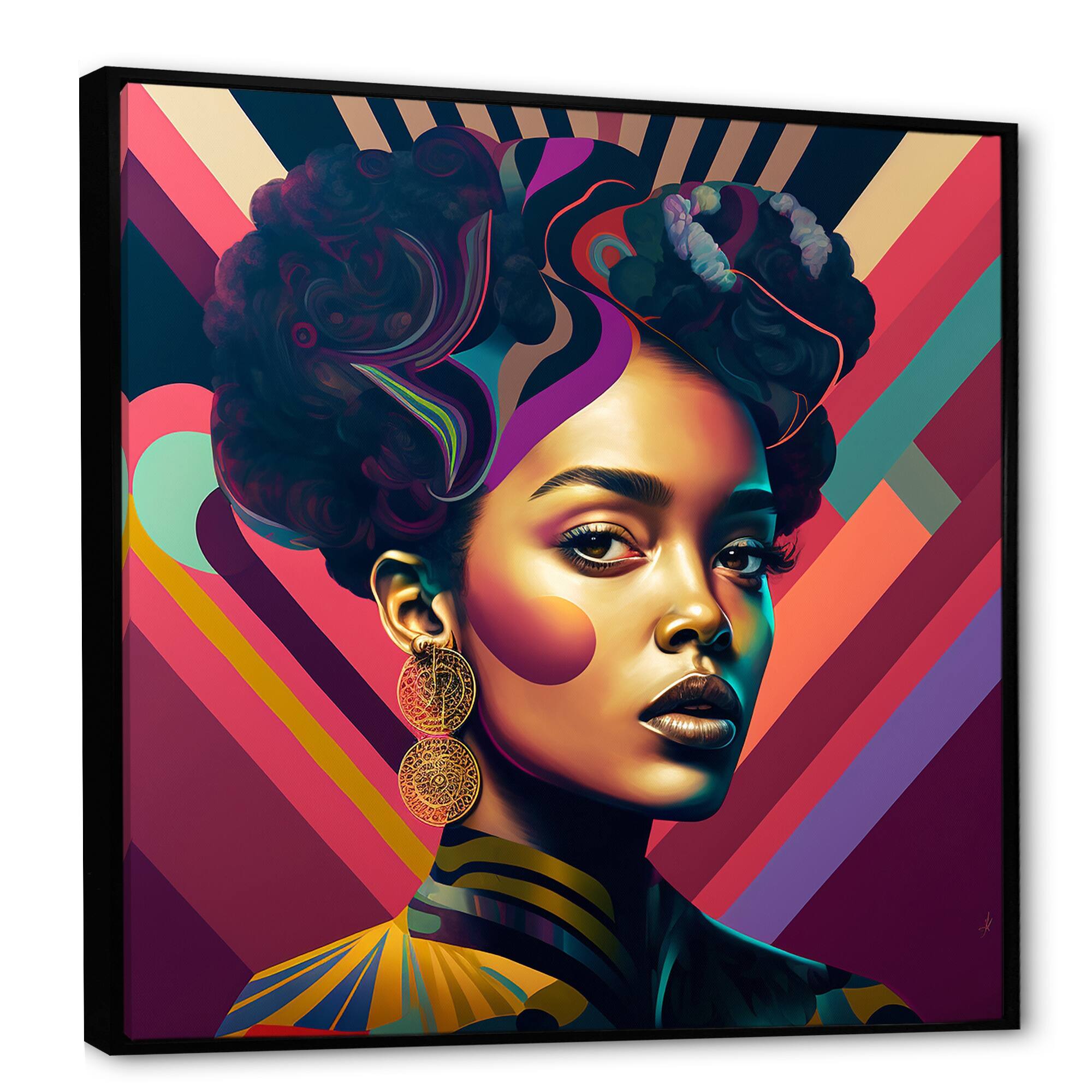 Designart "Colorful Hip Hop Street Art III" African American Framed Canvas Wall Art Print Bed